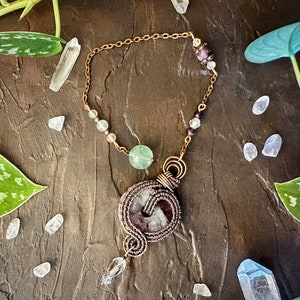 Handmade Fluorite Amethyst Pendulum: Copper Wire Wrapped Divination Tool