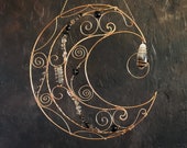 Smoky Quartz Crystal accented Copper Wire Crescent Moon Wall Hanging. Crystal Suncatcher to Ground Energy. Handcrafted Mystical Witchy Decor