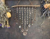 Crystal Curtain Suncatcher | Moon Phases Clear Quartz & Smoky Quartz Crystal Strands – Handmade Crystal Wall Hanging Décor