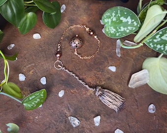 Handcrafted Copper Wire Witch Broom Pendulum – Spiritual Divination Tool