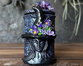 Crystal Witch Amethyst Gemstone Apothecary Jar - Handcrafted Witchy Gift for Herb Storage, Spells and Halloween Decor with Amethyst Crystals