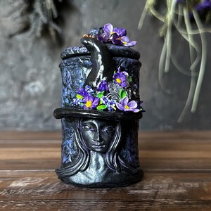 Crystal Witch Amethyst Gemstone Apothecary Jar - Handcrafted Witchy Gift for Herb Storage, Spells and Halloween Decor with Amethyst Crystals