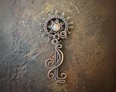 Copper Wire Key Talisman with Sunstone – Solar Ritual Tool for Energy Work, Protection, and Witch Altar Decor.  Witchcraft Supplies & Tools