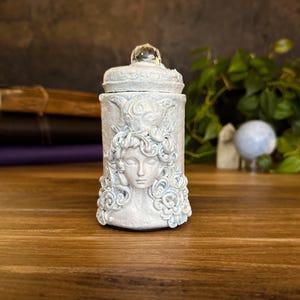 Full Moon Goddess Apothecary Jar with Crystal Ball Lid - Handcrafted for Spells, Potions, Herbs, Rituals, and Spiritual Decor. Witchy Gift