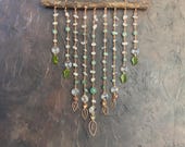 Green Aventurine Leaf Crystal Curtain Suncatcher | Growth and Beauty with Quartz & Copper Leaves – Handmade Crystal Wall Hanging Décor