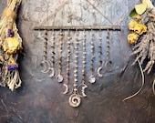 Moon Phases Crystal Suncatcher. Clear Quartz & Smoky Quartz Handmade Crystal Curtain Wall Hanging