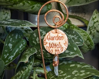 Garden Witch Copper Wire Plant Stake | Witchy Houseplant Decor for Indoor Plant Lovers and Garden Witches — Handcrafted Gift