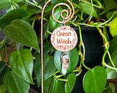 Green Witch Plant Stake, Crystal Home Decor, Green Witch Decor, Indoor Plant Accessories, Plant Lover Gift, Clear Quartz Plant Marker