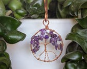 Amethyst Tree of Life Copper Wire Plant Stake | Purple Crystal Houseplant Decor for Calm Spaces — Handcrafted Witchy Gift