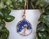 Lapis Lazuli Tree of Life Copper Wire Plant Stake | Blue Crystal Houseplant Decor for Bold Spaces — Handcrafted Gift