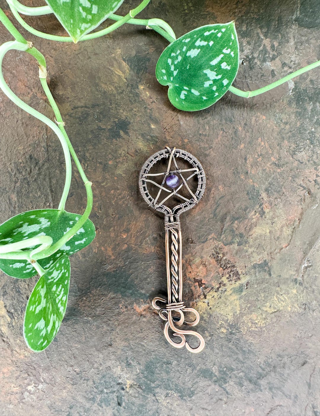 The Ritual Key Witchcraft Key Talisman | Amethyst Pentacle Wire Wrapped Key to Open ...