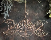 Handcrafted Copper Wire Triple Moon Tree of Life Suncatcher - Witchy Boho Wall Decor, Spiritual Home Decor, Witchy Goddess Wall Art