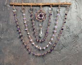 Handmade Amethyst Beaded Curtain Suncatcher | Purple Boho Wall Decor, Crystal Window Hanging — Witchy Home Decor Gift