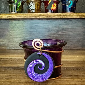 Elemental Candle Holder Set, Altar Candle Holders, Glass Votive Tea light Candleholders, Copper Wire Decor, Wiccan Gifts Elements +Spirit (5)