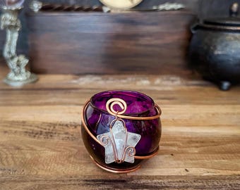 Bougeoir sortilège de sorcellerie | Amplificateur de sorts universel en quartz transparent étoilé — Cadeau d'autel de sorcière
