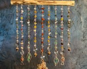 Fall Forest Crystal Curtain Suncatcher | Autumn Beaded Cascade with Quartz, Aventurine, Jasper & Carnelian – Handmade Wall Décor