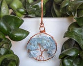 Aquamarine Tree of Life Copper Wire Plant Stake | March Birthstone Houseplant Decor for Calm Spaces — Handcrafted Pisces Gift