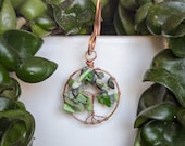 Chrysoprase Tree of Life Copper Wire Plant Stake | Green Crystal Houseplant Decor for Nature Lovers — Handcrafted Gift