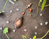 Spiritually Empowered Handcrafted Pendulum of Copper Wire Wrapped Red Agate for Divination, Magick, Healing, Aura Cleansing and Chakra Work.