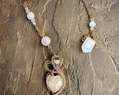 Ornate Copper Wire Heart Pendulum with Rose Quartz | Handcrafted Divination Tool — Witchy Gift