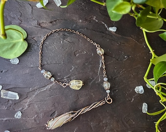 Citrine Pendulum for Divination & Abundance - Copper Wire Wrapped Crystal, Enhances Psychic Abilities, Meditation, Healing, Spiritual Growth