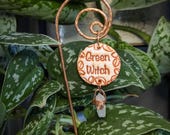 Green Witch Copper Wire Plant Stake | Houseplant Decor for Herbalists and Nature Lovers — Handcrafted Witchy Gift