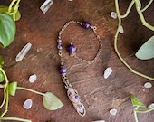 Handcrafted Copper Wire Wrap Clear Quartz & Amethyst Crystal Pendulum - Spiritual Divination Tool, Great Witchy Gift for Crystal Collectors