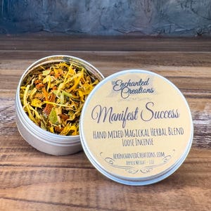 Manifest Success Herbal Incense Blend | Hand-Blended Manifestation Incense for Confidence & Success 1 oz Tin