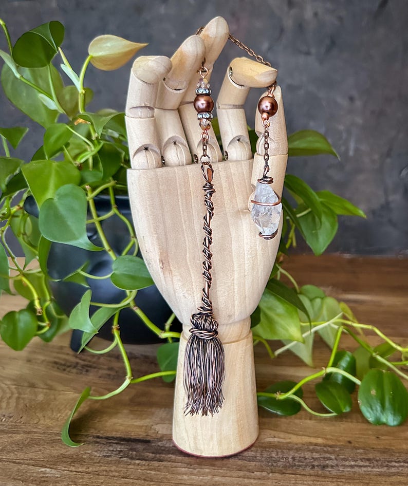 Handcrafted Copper Wire Witch Broomstick Pendulum with Clear Quartz Crystal - Spiritual Tool for Divination, Dowsing, and Energy Healing image 3