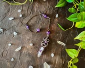 Handcrafted Copper Wire Wrap Clear Quartz & Amethyst Crystal Pendulum - Spiritual Divination Tool for Dowsing, Reiki.  Great Witchy Gift