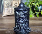 Triple Moon Dark Moon Goddess Apothecary Jar - Handcrafted for Herbs, Potions and Witchy Decor. Gift for Spiritual Practitioners and Witches