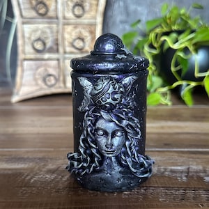 Triple Moon Dark Moon Goddess Apothecary Jar - Handcrafted for Herbs, Potions and Witchy Decor. Gift for Spiritual Practitioners and Witches