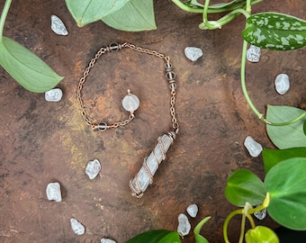 Clear Quartz Crystal Pendulum | Spiral Copper Wire Wrapped Divination Tool — Handcrafted Witchy Gift