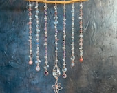 Pastel Crystal Cascade Curtain Suncatcher | Amethyst, Aquamarine & Strawberry Quartz Handmade Boho Wall Décor