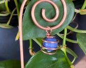 Hammered Copper Plant Stake | Blue Sodalite Gemstone Charm — Crystal Houseplant Gift for Her