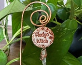 Hedge Witch Magick Plant Stake for Indoor Garden Houseplant Accessories,  Quartz Crystal  Copper Marker, House Plant Lovers & Herbalists