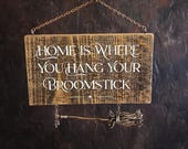 Witchy Home Decor Sign – Reclaimed Wood, Copper Broom Wall Art