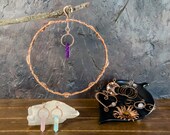 Copper Crystal Suncatcher with Interchangeable Charms | Amethyst, Rose Quartz, Amazonite — Handcrafted Window Decor
