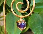 Hammered Copper Plant Stake | Amethyst Gemstone Charm — Crystal Home Decor Housewarming Gift