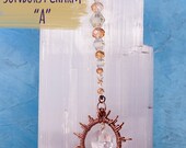 Wire Wrap Copper Car Charm, Crystal Prism Suncatcher for Car, Boho Car Accessories, Beaded Rear View Mirror Decoration, Solar Window Hanging