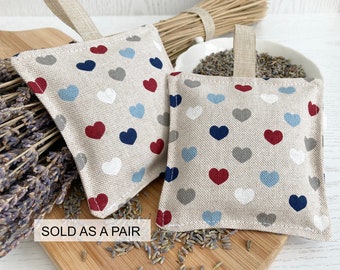 Pair Large Lavender Bags, 100% Yorkshire Lavender, Cute Hearts, 10cmx10cm, Made in UK, Free P&P