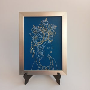 Marie-Antoinette, eerbetoon aan Leonardo, warm goudleer schilderij