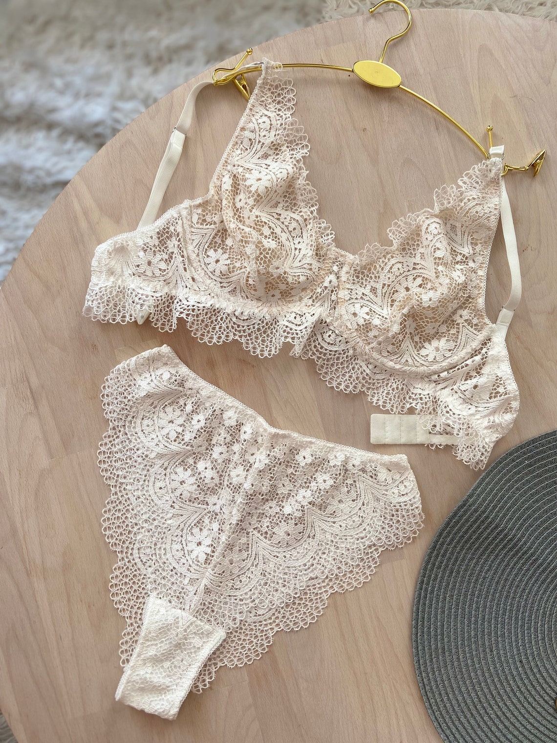 White Lace Lingerie Set Plunge Bra Sheer Panties Sexy - Etsy Australia