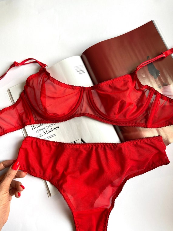 Red Sheer Lingerie, See Through Lingerie, Mesh Underwear, Custom