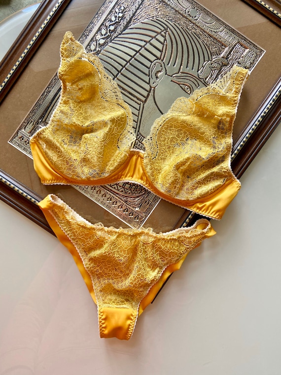 Yellow lingerie See through lingerie Lace underwear Custom | Etsy