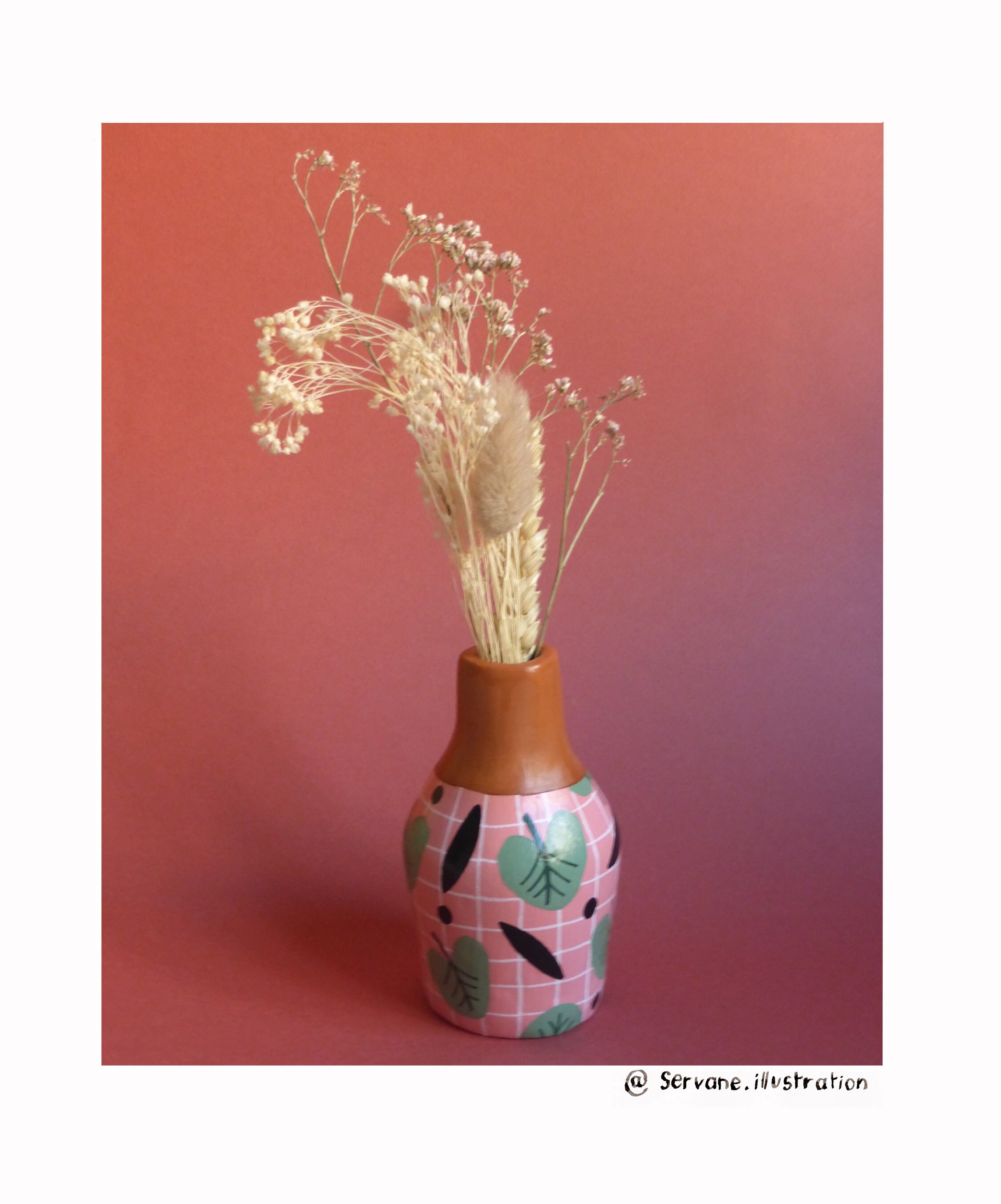 Vase en Argile Rose Motif Feuille