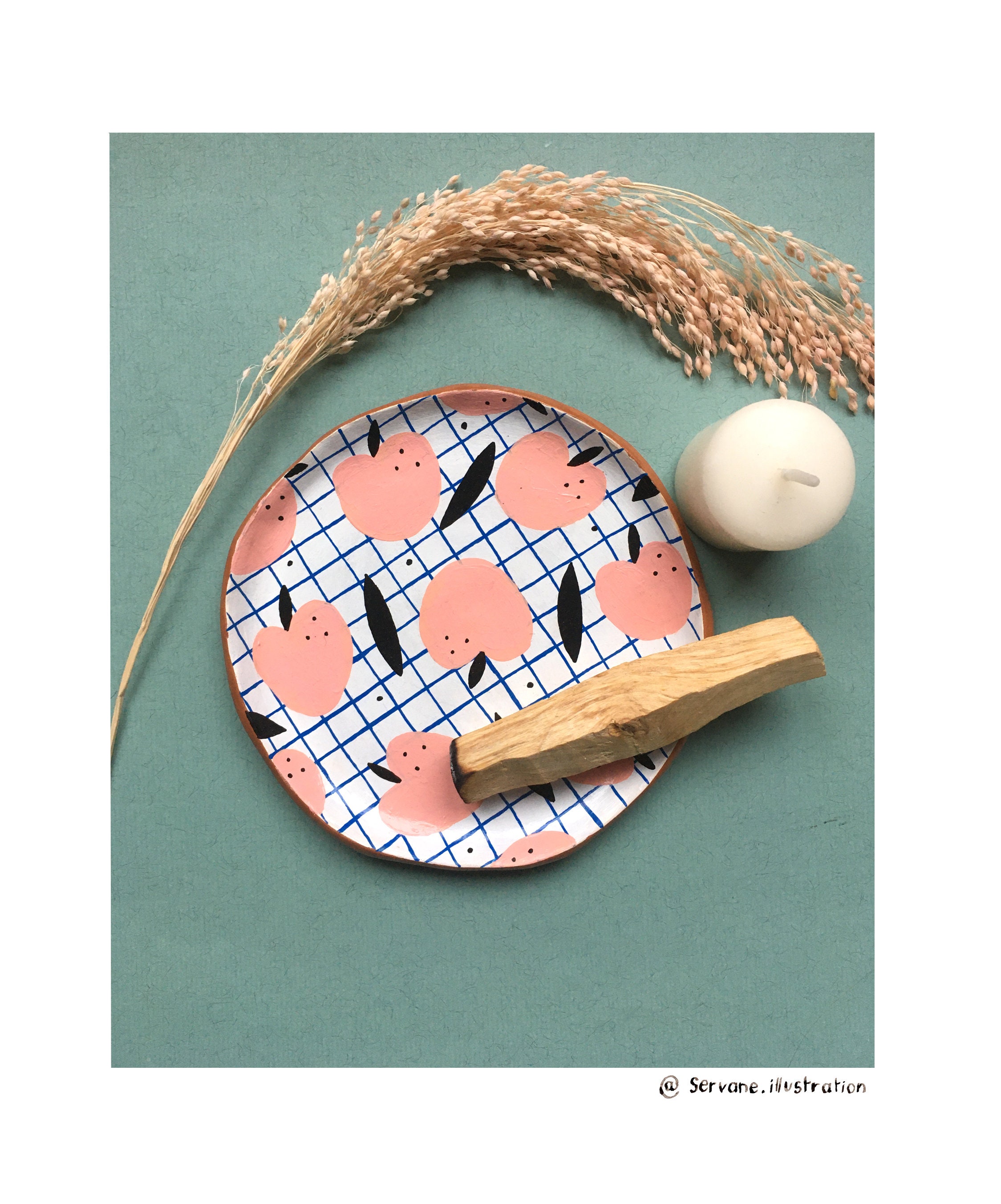 Coupelle en Argile Blanche Motif Pomme