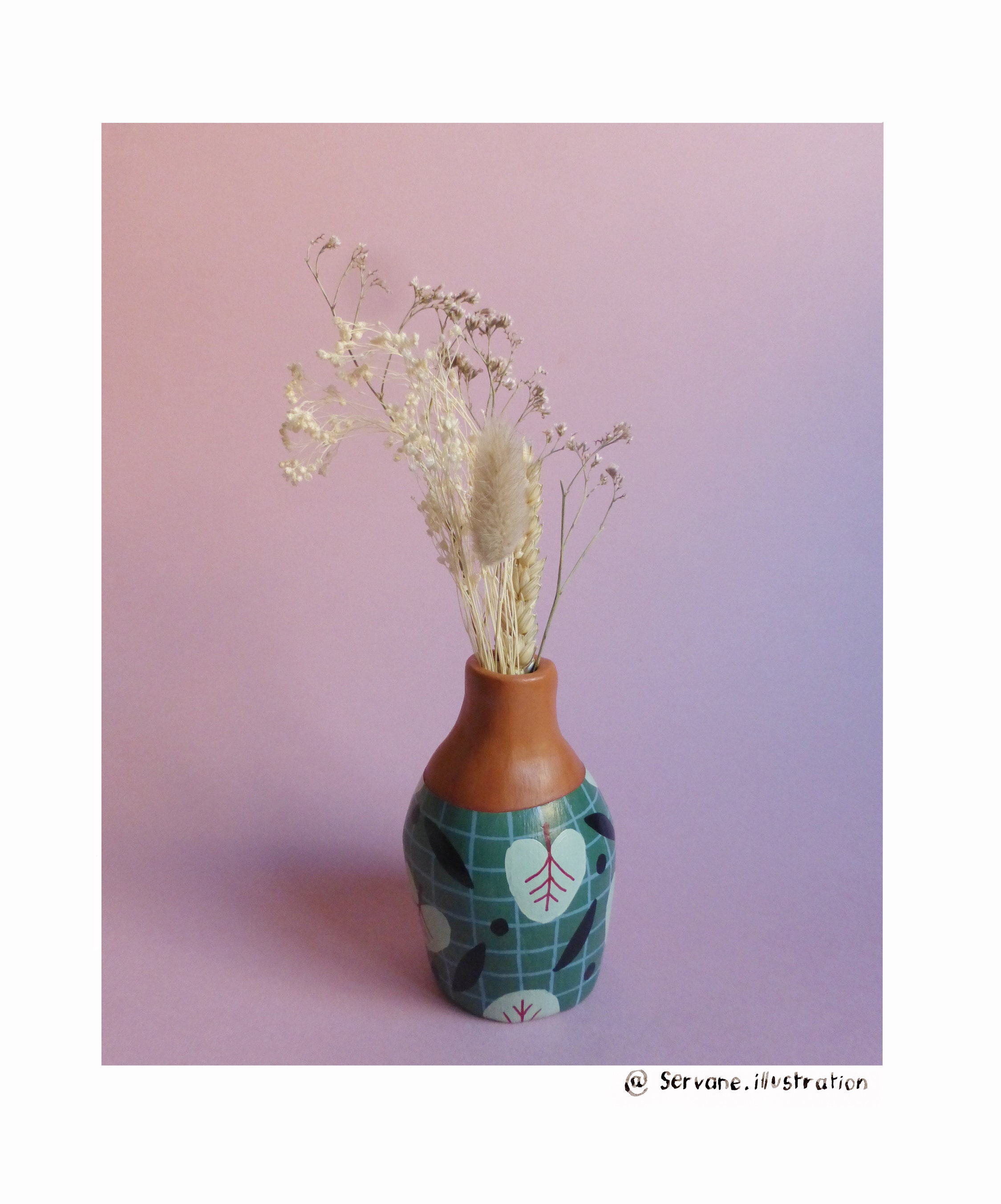 Vase en Argile Vert Motif Feuille