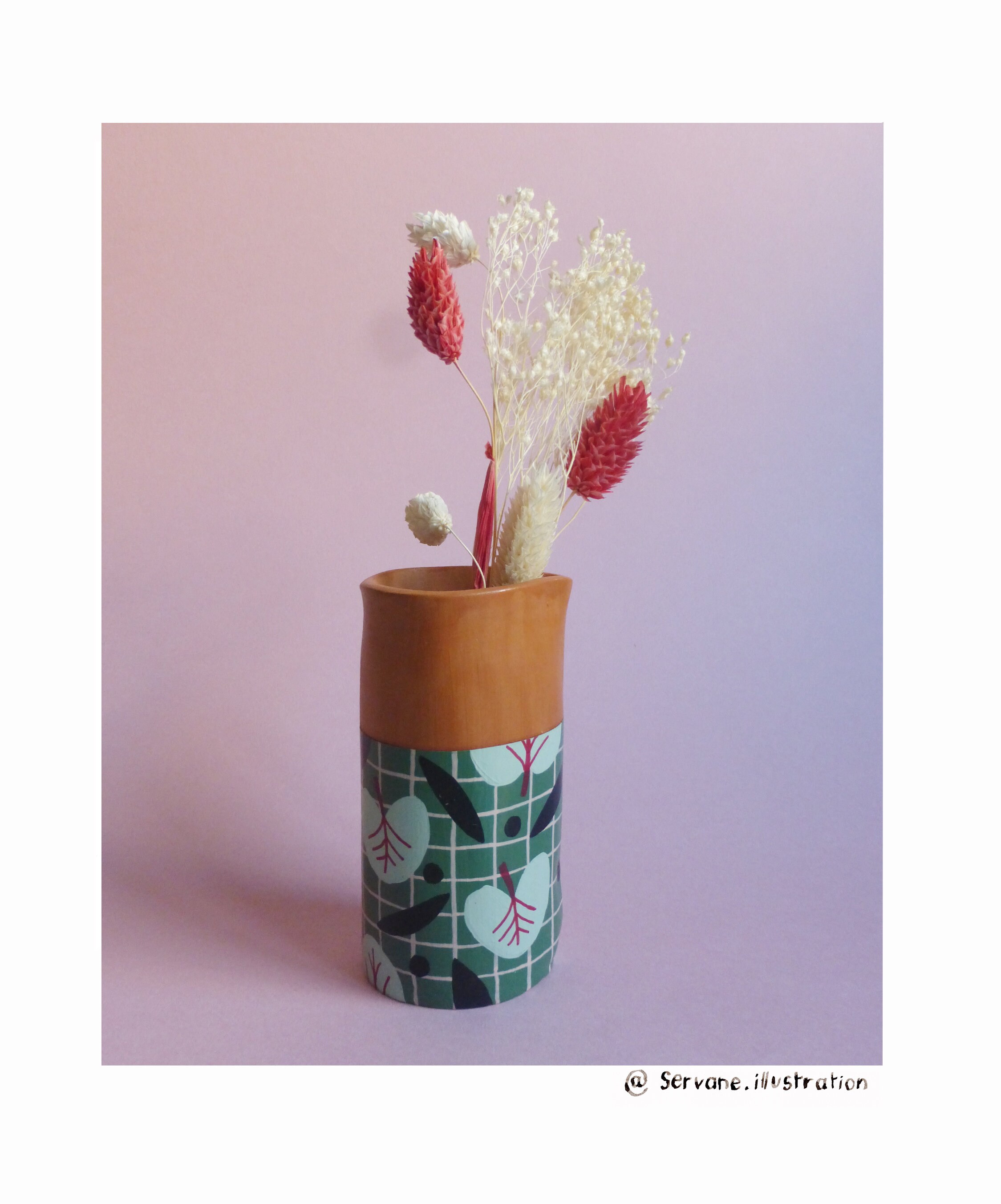 Vase en Argile Vert Motif Feuille