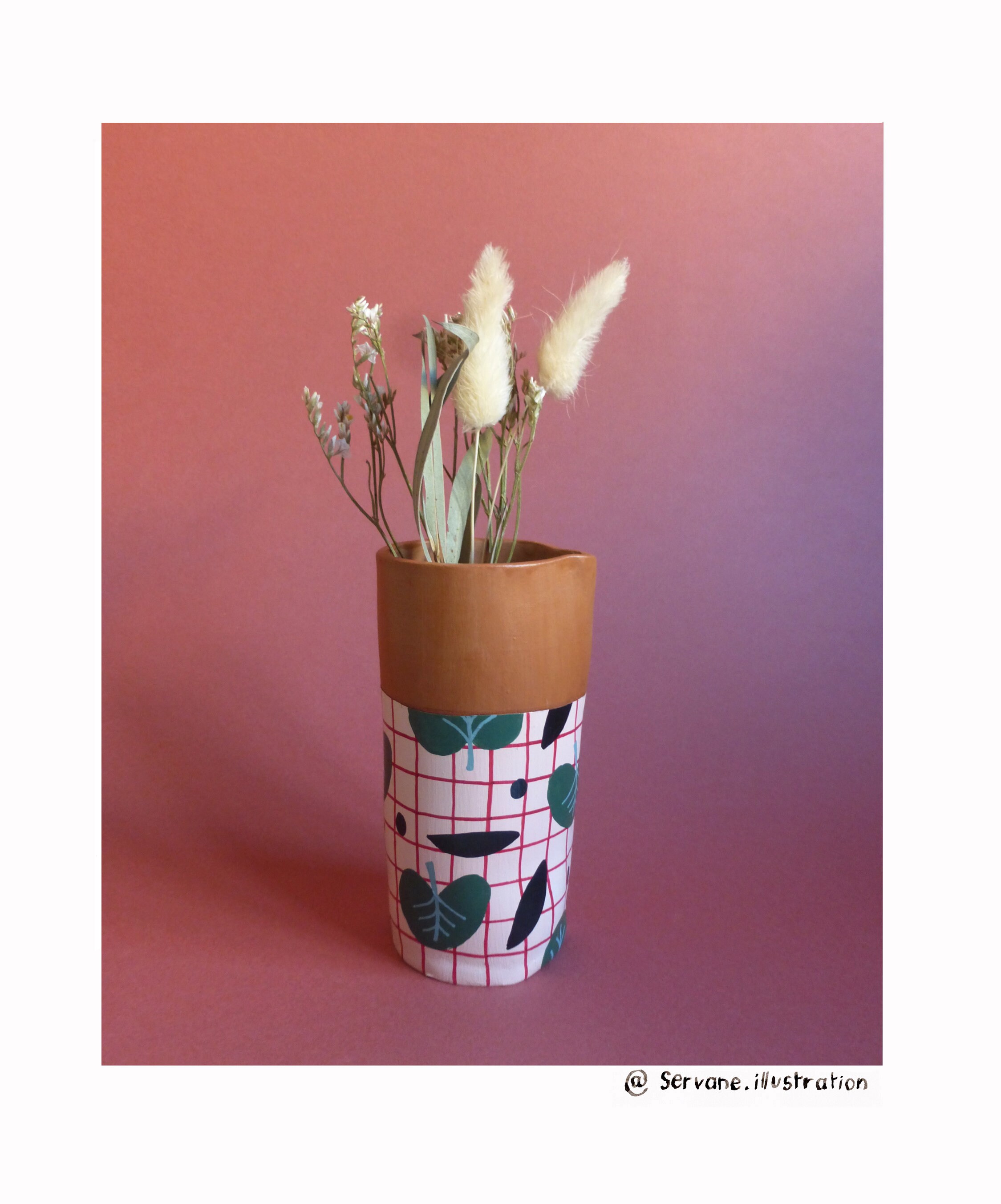 Vase en Argile Rose Motif Feuille